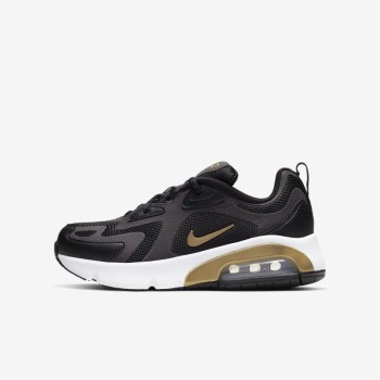 Nike Air Max 200 - Nagyobb Gyerek Utcai Cipő - Fekete/Sötét Szürke/Fehér/Metal Arany